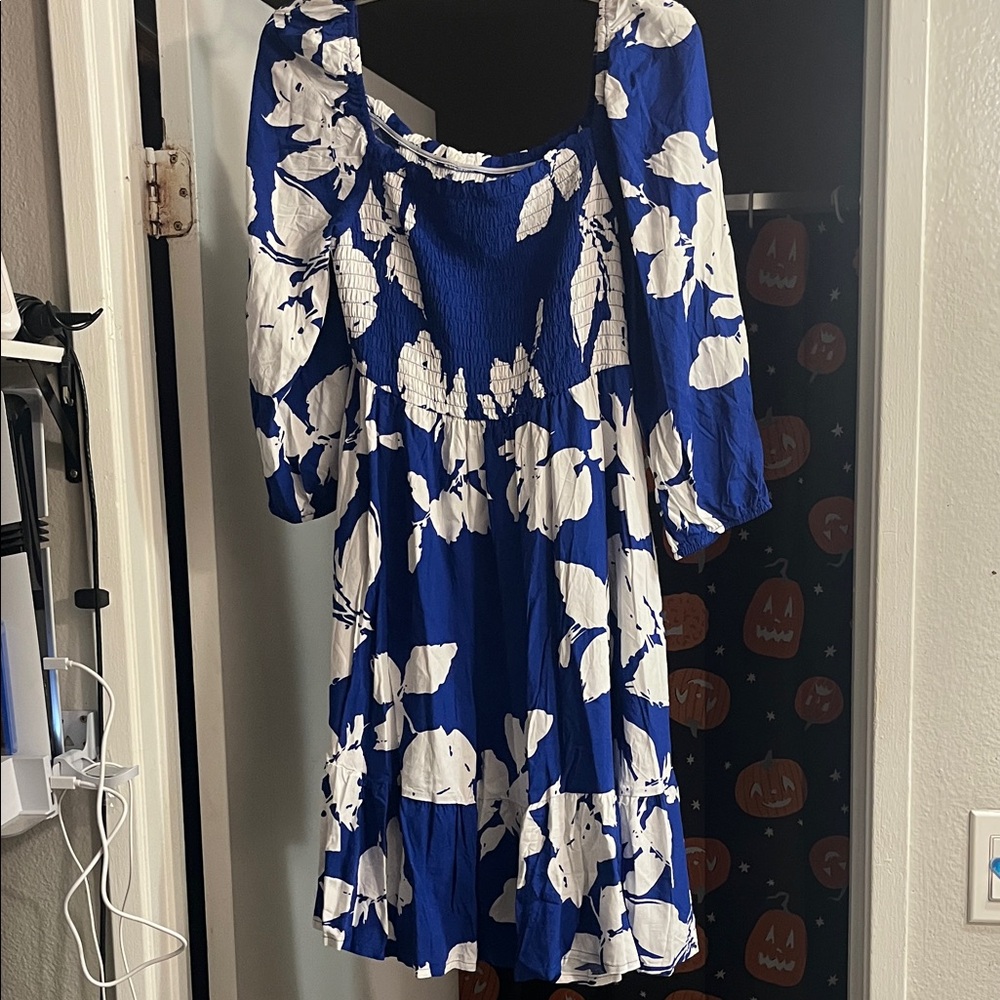 Blue and White Floral Dress